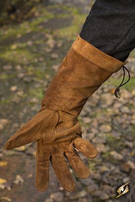 Leather Gloves, Suede, Brown - 2